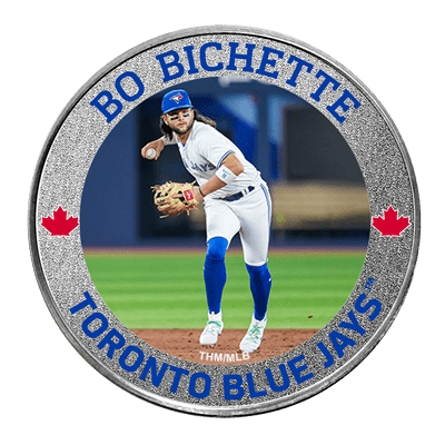 A picture of a Rond d’argent pur à 99,9 % de 1 oz coloré d’un joueur des Blue Jays de Toronto – Bo Bichette